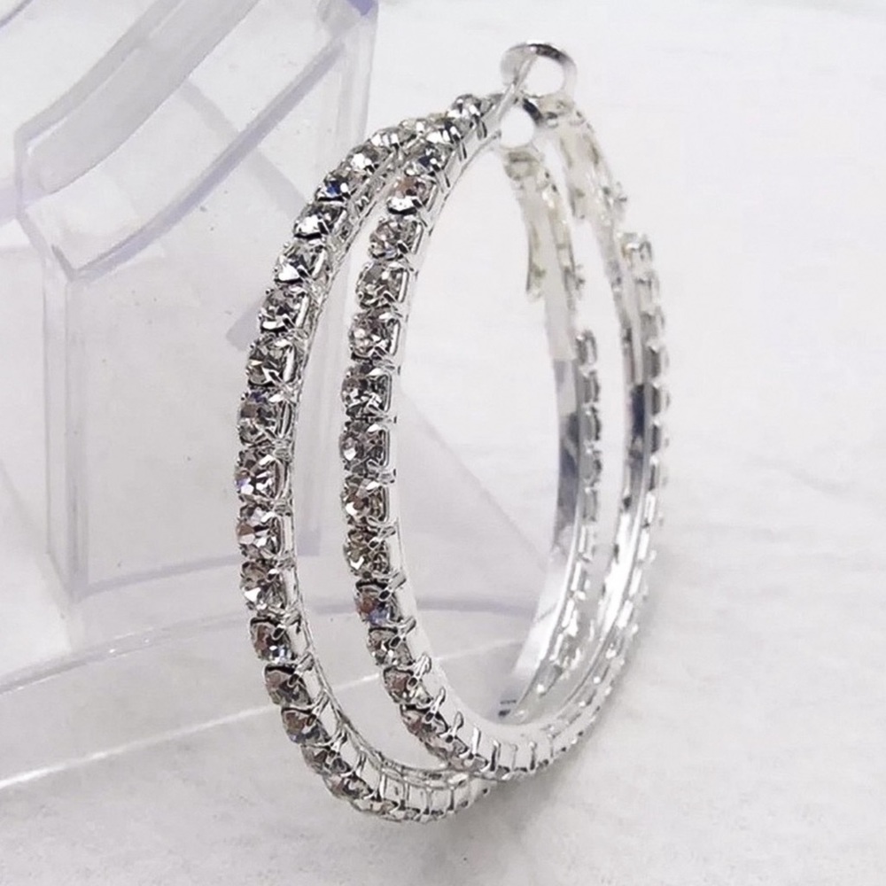Silver & Crystal 2” Hoop Earrings - Picture 6 of 8